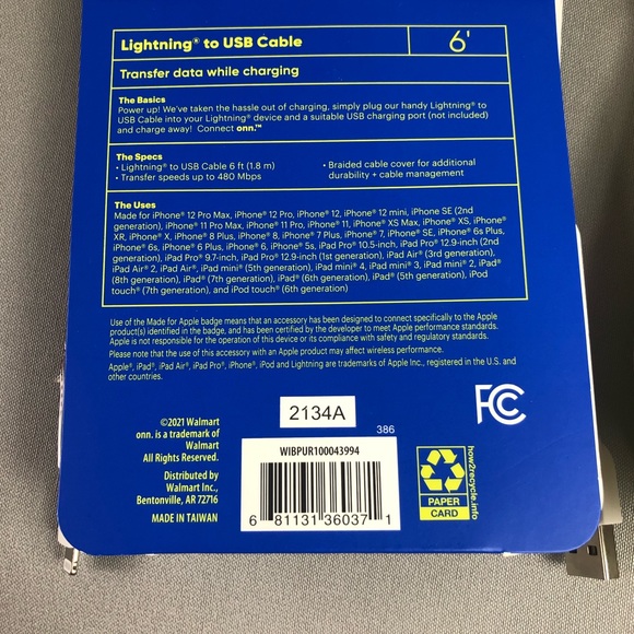 onn. 6’ Fashion Cable USB Lightning Cable with Cable Management 2pck - Picture 2 of 5